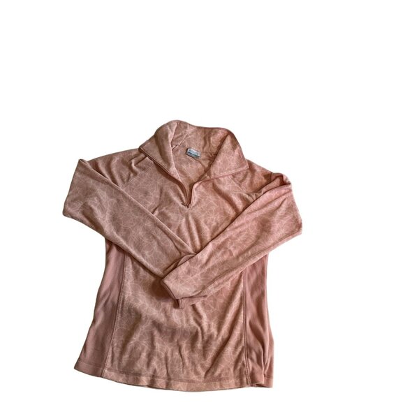 Columbia Women's Large Light Peach/Pale Pink 1/4 Zip Pullover Pattern Front Long - Picture 3 of 8